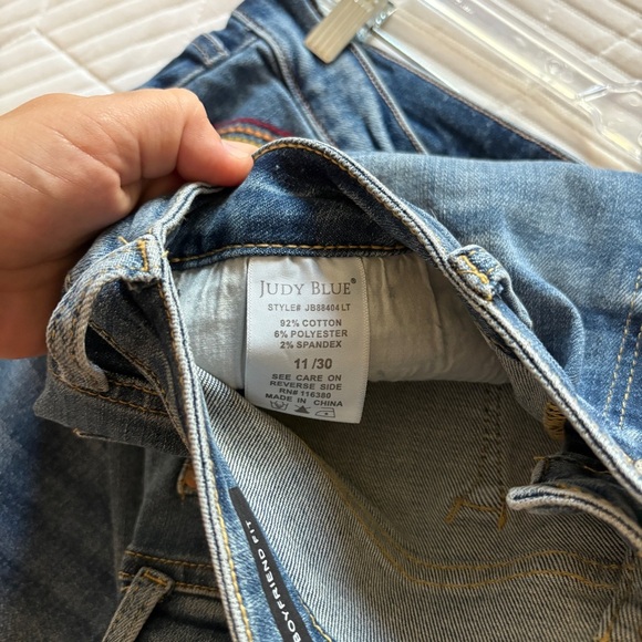 Judy Blue High Waist Cuffed Boyfriend Denim Jeans Distressed Straight Leg 11/30 - Picture 13 of 13
